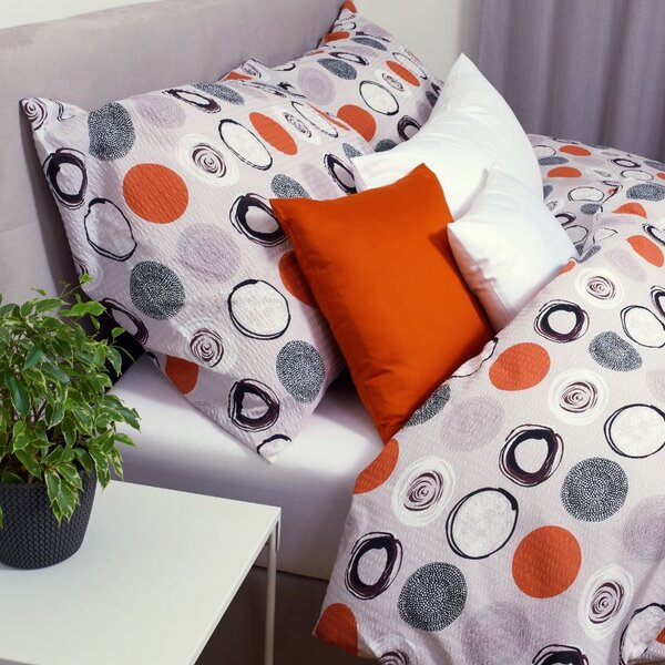 Povlečení KREP kolečka béžovočernorezavá 140 x 220/70 x 90 cm