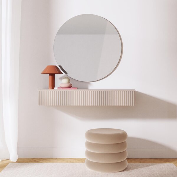 BEAUTYSOFA | Závěsný toaletní stolek SOFT Kašmír 100 cm, konzolový stolek se 2 zásuvkami a rýhovanými čely, systém Push-to-Open