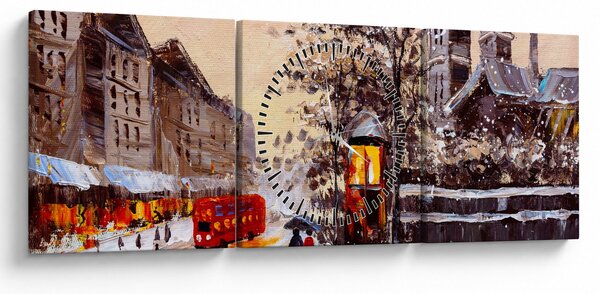 Obraz - Malba zimního města (s hodinami) (90x30 cm)