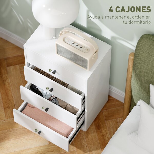 HOMCOM Úzká komoda se 4 šuplíky - Moderní dresser do ložnice 47x29x75 cm Bílá | Aosom