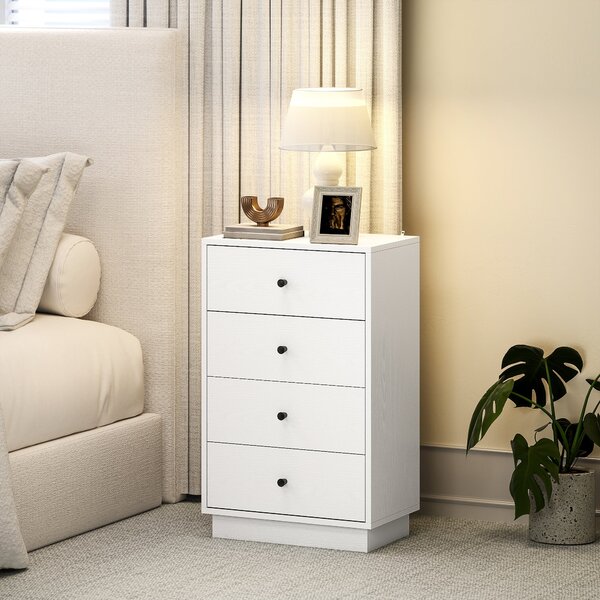HOMCOM Úzká komoda se 4 šuplíky - Moderní dresser do ložnice 47x29x75 cm Bílá | Aosom