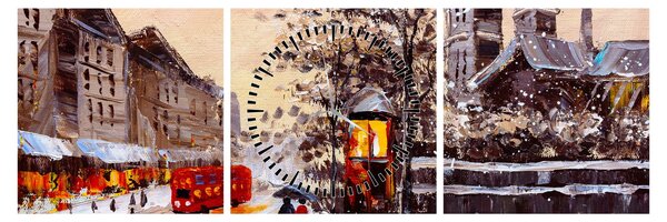 Obraz - Malba zimního města (s hodinami) (90x30 cm)