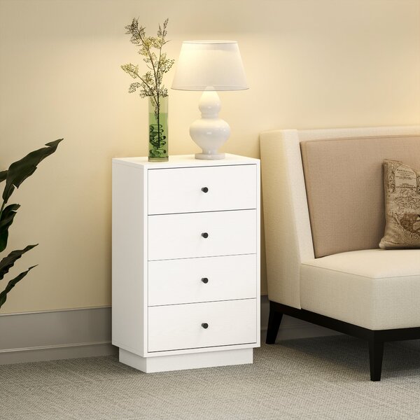 HOMCOM Úzká komoda se 4 šuplíky - Moderní dresser do ložnice 47x29x75 cm Bílá | Aosom