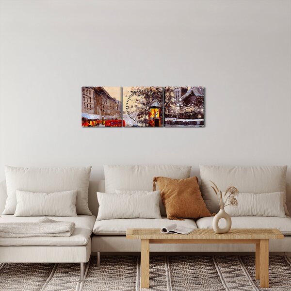 Obraz - Malba zimního města (s hodinami) (90x30 cm)