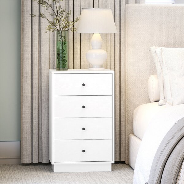 HOMCOM Úzká komoda se 4 šuplíky - Moderní dresser do ložnice 47x29x75 cm Bílá | Aosom