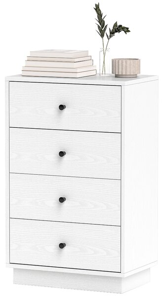 HOMCOM Úzká komoda se 4 šuplíky - Moderní dresser do ložnice 47x29x75 cm Bílá | Aosom