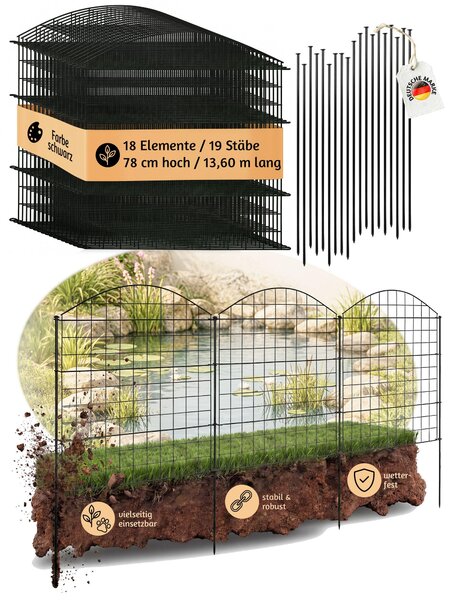 Plotové prvky pro okrasné jezírko, zapichovací plot, pro zahradu, 18 kusů, zahradní plot, materiál V2Aox