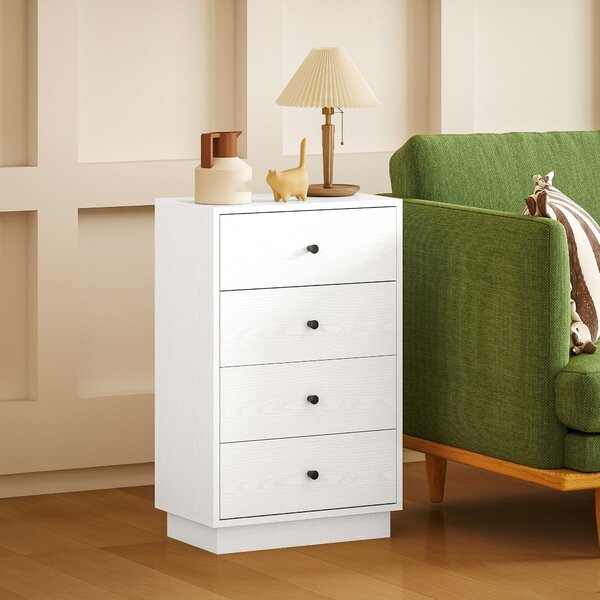 HOMCOM Úzká komoda se 4 šuplíky - Moderní dresser do ložnice 47x29x75 cm Bílá | Aosom