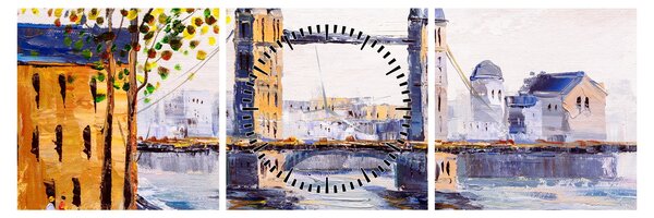 Obraz - Malba města (s hodinami) (90x30 cm)