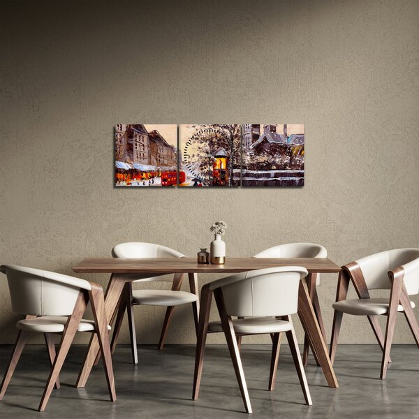 Obraz - Malba zimního města (s hodinami) (90x30 cm)