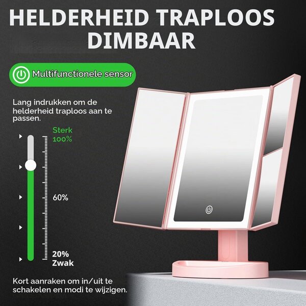Zrcadlo s lupou s 68 LED diodami – zvětšení 10x/5x – nabíjecí kosmetické zrcadlo přes USB (1200 mAh) – dotykový displej