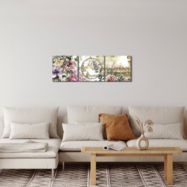 Obraz - Designové květiny (s hodinami) (90x30 cm)
