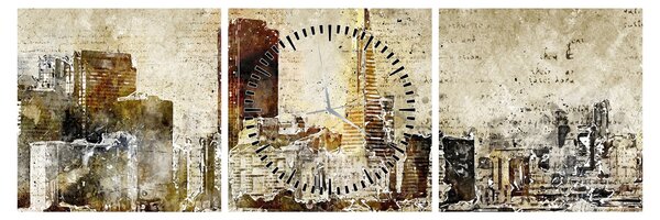 Obraz - Umělecky ztvárněné město (s hodinami) (90x30 cm)