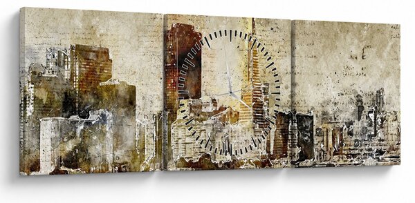 Obraz - Umělecky ztvárněné město (s hodinami) (90x30 cm)