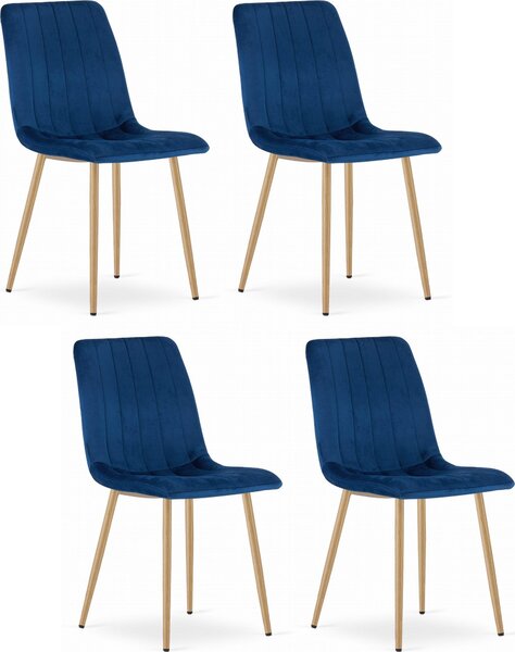 Židle ORSARA tmavě modrá sametová s područkami kovové nohy 4 kusy do obývacího pokoje, kuchyně, ložnice, nosnost do 110 kg, rozměry 43x90x51 cm