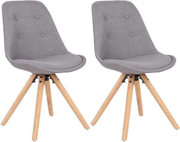Návštěvnická židle – šedá látka – dřevěné nohy – sada 2 ks – jídelní židle – výška sedáku 46 cm
