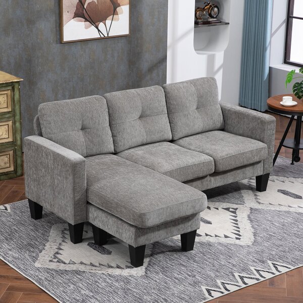 HOMCOM Rohová pohovka ve tvaru L, čalouněná polyestrem, s reversibilním lenoškou a 3 polštáři pro obývací pokoj, nosnost 180 kg, 186x130x84 cm, hnědá