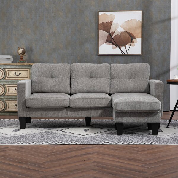 HOMCOM Rohová pohovka ve tvaru L, čalouněná polyestrem, s reversibilním lenoškou a 3 polštáři pro obývací pokoj, nosnost 180 kg, 186x130x84 cm, hnědá