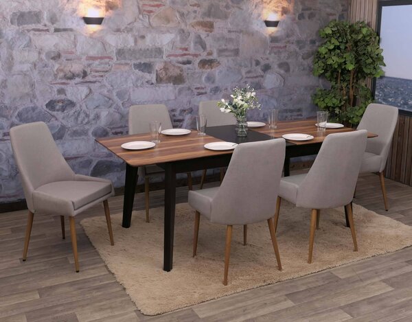 Sada 6 jídelních židlí HWC-O27, kuchyňská židle čalouněná židle, látka/textil (280g/m²) kov světle šedá