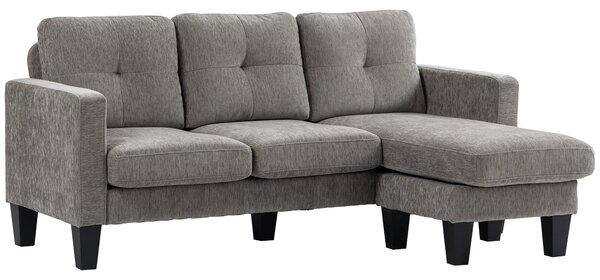 HOMCOM Rohová pohovka ve tvaru L, čalouněná polyestrem, s reversibilním lenoškou a 3 polštáři pro obývací pokoj, nosnost 180 kg, 186x130x84 cm, hnědá