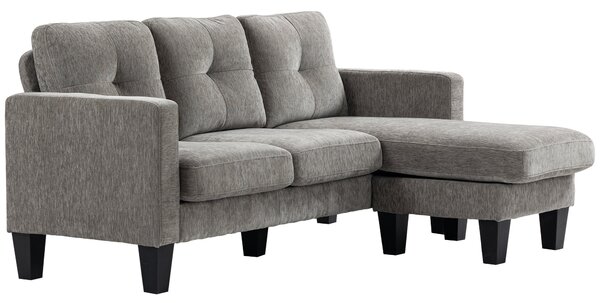 HOMCOM Rohová pohovka ve tvaru L, čalouněná polyestrem, s reversibilním lenoškou a 3 polštáři pro obývací pokoj, nosnost 180 kg, 186x130x84 cm, hnědá