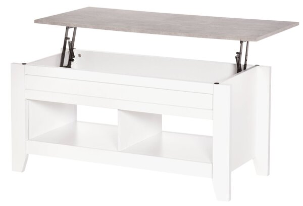 HOMCOM Konferenční stolek s výklopným víkem, 2 otevřené přihrádky a skrytý úložný prostor 105x50x49 cm, bílý s mramorovým efektem | Aosom