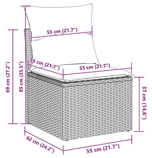 Set pohovek s polštářem s úložištěm Světle šedá polyratan 3359061