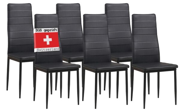 Albatros Jídelní židle MILANO Set 6, černá - čalouněná židle s potahem z umělé kůže, moderní stylový design k jídelnímu stolu - kuchyňská židle Jídelní židle s vysokou nosností až 110 kg