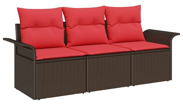 Set pohovek 3 ks 3-Počet míst Hnědá a červená polyratan 3345224