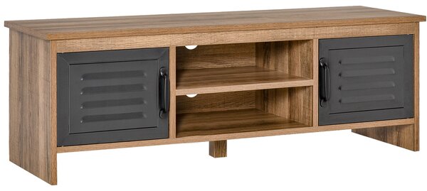 HOMCOM televizní stolek pro TV do 42" s 2 uzavřenými přihrádkami a kovovými dveřmi, 2 otevřenými policemi, moderní nábytek do obývacího pokoje, stolek