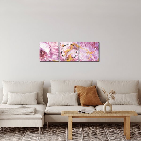 Obraz - Růžová abstrakce (s hodinami) (90x30 cm)