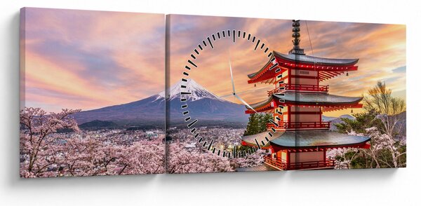 Obraz - Fudži, Japonsko (s hodinami) (90x30 cm)