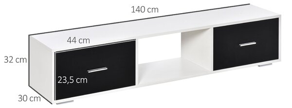 HOMCOM Stojan na TV pro TV až 60" Moderní obývákový televizní stolek se 2 zásuvkami a otevřeným prostorem 140x30x32 cm Bílá a černá | Aosom