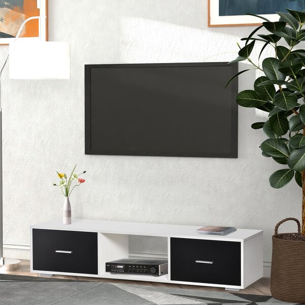 HOMCOM Stojan na TV pro TV až 60" Moderní obývákový televizní stolek se 2 zásuvkami a otevřeným prostorem 140x30x32 cm Bílá a černá | Aosom