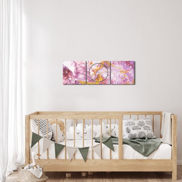 Obraz - Růžová abstrakce (s hodinami) (90x30 cm)