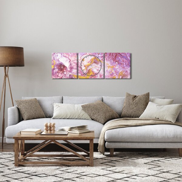 Obraz - Růžová abstrakce (s hodinami) (90x30 cm)