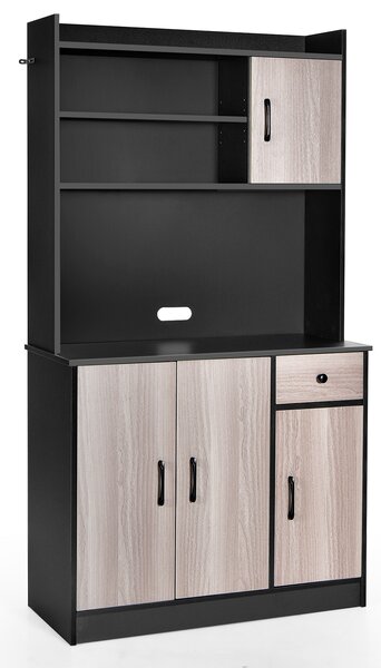 COSTWAY 180 cm vysoká kuchyňská skříňka s integrovanou nabíjecí stanicí, bufetový příborník s horní deskou, pracovní deskou, zásuvkou, 4 nastavitelnými policemi