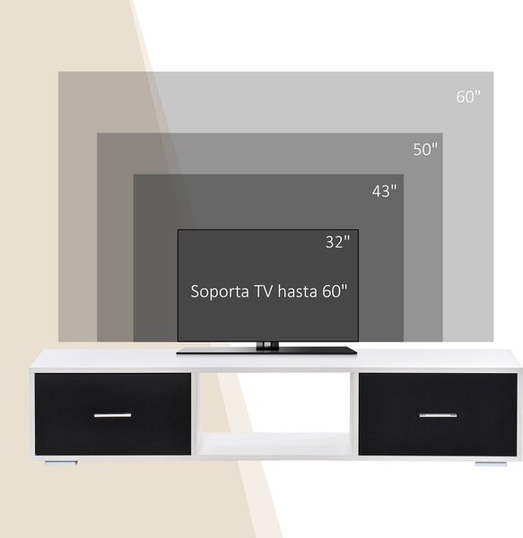 HOMCOM Stojan na TV pro TV až 60" Moderní obývákový televizní stolek se 2 zásuvkami a otevřeným prostorem 140x30x32 cm Bílá a černá | Aosom