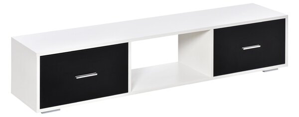 HOMCOM Stojan na TV pro TV až 60" Moderní obývákový televizní stolek se 2 zásuvkami a otevřeným prostorem 140x30x32 cm Bílá a černá | Aosom