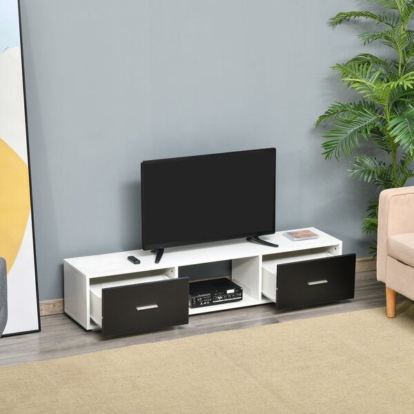 HOMCOM Stojan na TV pro TV až 60" Moderní obývákový televizní stolek se 2 zásuvkami a otevřeným prostorem 140x30x32 cm Bílá a černá | Aosom