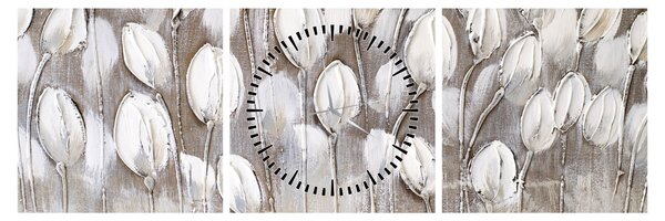 Obraz - Strukturované tulipány (s hodinami) (90x30 cm)
