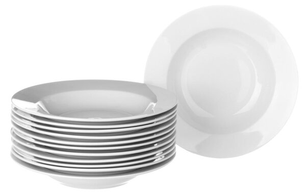 Sada 12 bílých hlubokých porcelánových talířů Unimasa Elegant