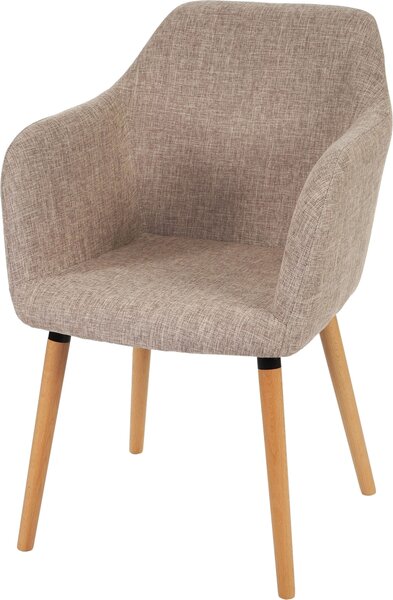 Jídelní židle Malmö T381, židle kuchyňská židle, retro design 50. let textil, krémová/šedá, světlé nohy