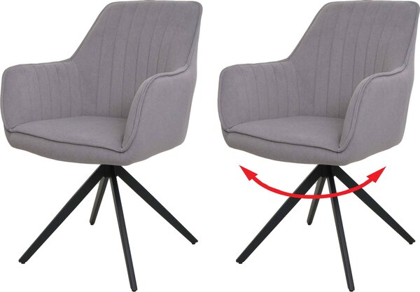 Sada 2 jídelních židlí HWC-L79, kuchyňská židle polohovací židle s područkami, otočná poloha v autě látka/textil světle šedá
