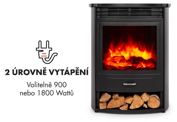 Klarstein Elektrický krb, elektrické ohřívače do obývacího pokoje a interiéru, elektrický krb s LED plameny a ovládáním pomocí aplikace, volně stojící krb, ventilátorový ohřívač s časovačem, termostat, ohřívač 1800 W