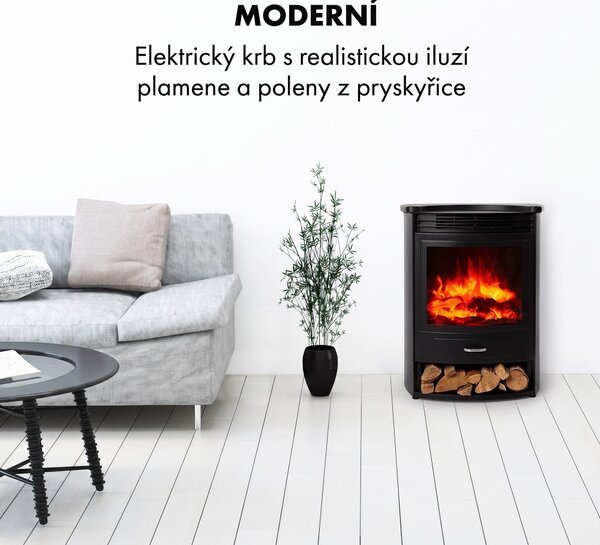Klarstein Elektrický krb, elektrické ohřívače do obývacího pokoje a interiéru, elektrický krb s LED plameny a ovládáním pomocí aplikace, volně stojící krb, ventilátorový ohřívač s časovačem, termostat, ohřívač 1800 W
