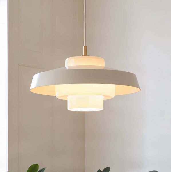 NOLA Závěsné světlo Rico, béžové, Ø 38 cm, kov/sklo, Krémová / jantar, Obývací pokoj / jídelna, kov, Design