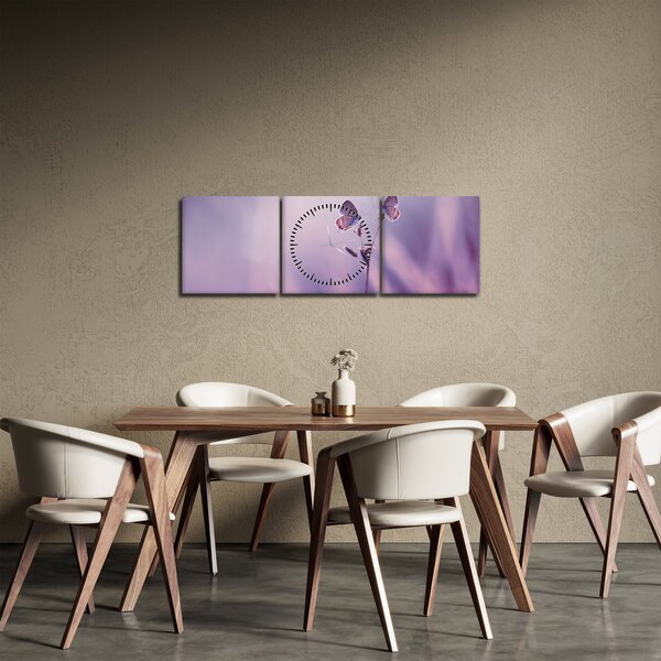 Obraz - Fialoví motýlci (s hodinami) (90x30 cm)