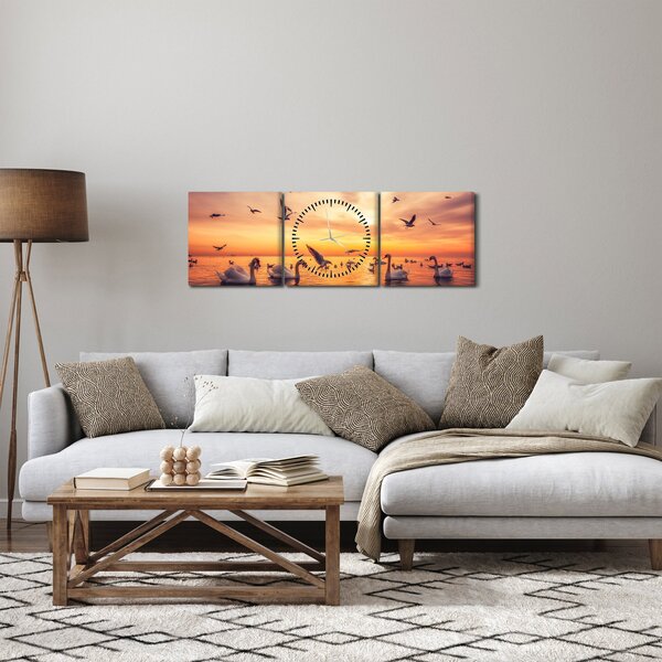 Obraz - Labutě (s hodinami) (90x30 cm)