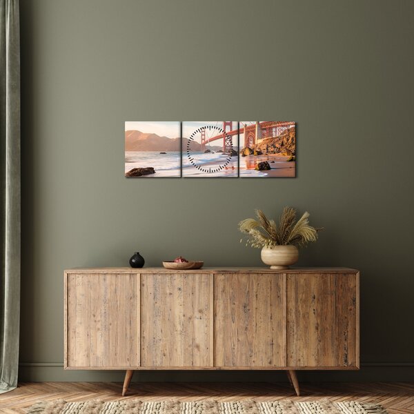 Obraz - Golden Gate Bridge (s hodinami) (90x30 cm)